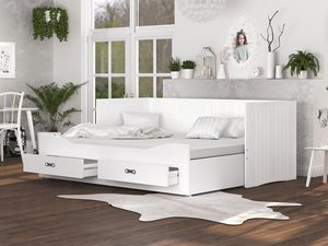 Miniaturka 9 - Białe łóżko rozkładane dla dziecka z szufladami rozłożone aranżacja PEGASUS