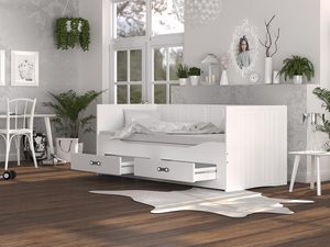 Miniaturka 10 - Białe łóżko rozkładane dla dziecka z szufladami rozłożone aranż PEGASUS