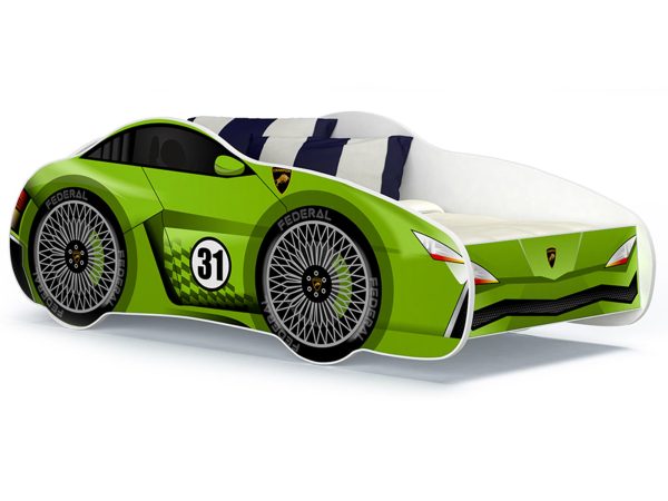 Łóżko 140x70 auto z materacem zielone SPEED