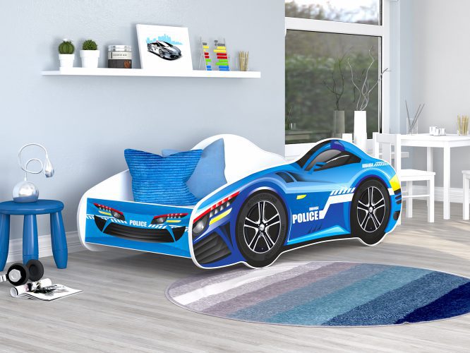 Łóżko auto dla dziecka z materacem niebieski 140x70 SPEED