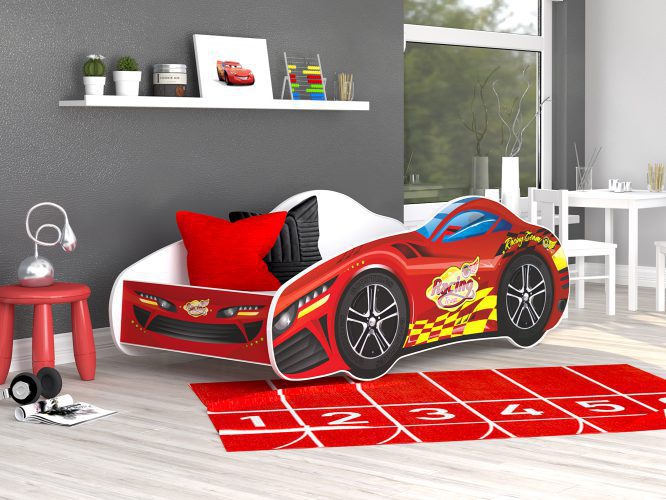 Łóżko auto dla dziecka z materacem czerwone 140x70 SPEED