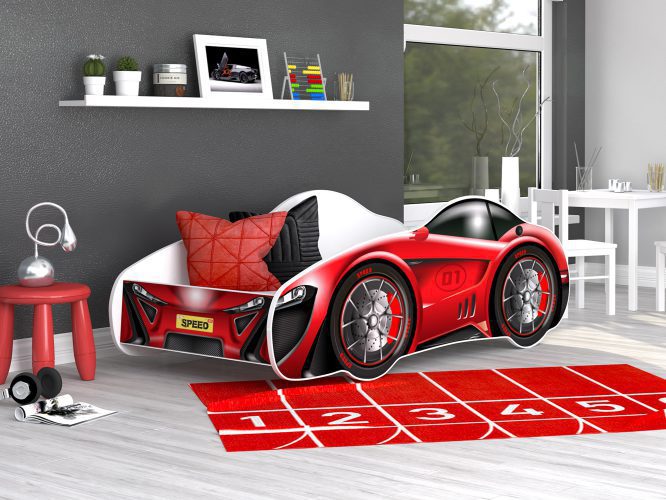 Łóżko auto dla dziecka z materacem czerwień 140x70 SPEED