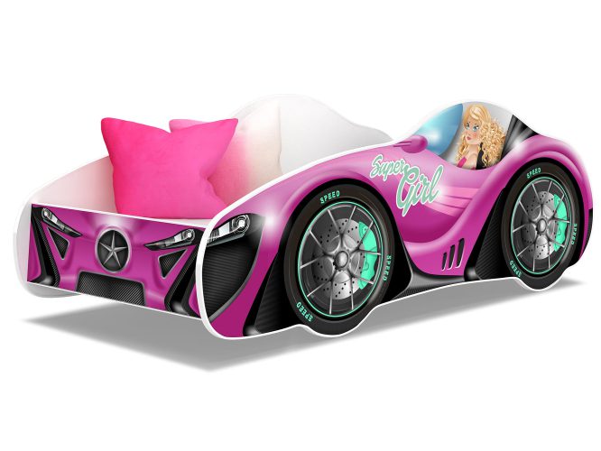 Łóżko 140x70 auto różowe z materacem SPEED