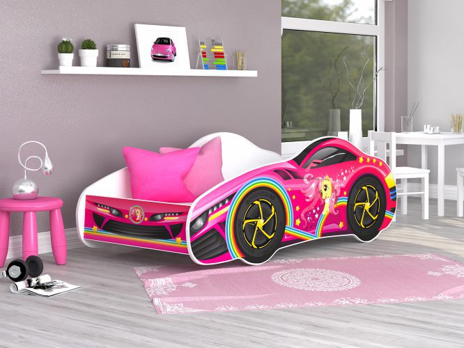 Łóżko auto dla dziecka z materacem różowe 140x70 SPEED
