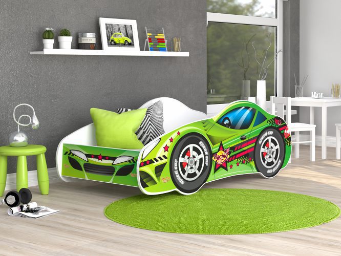 Łóżko auto dla dziecka z materacem zielony 140x70 SPEED