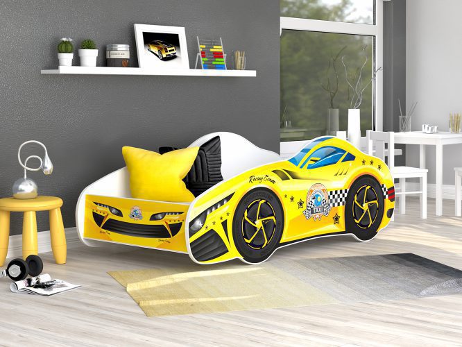 Łóżko auto dla dziecka z materacem żółte 140x70 SPEED