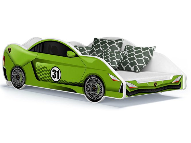 Łóżko auto do pokoju dziecięcego zielone SPEED 180x90