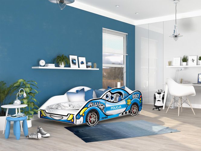 Łóżko auto do pokoju dziecięcego niebieskie SPEED 180x90