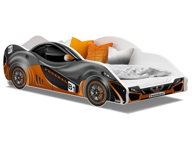 Łóżko auto do pokoju dziecięcego pomarańczowo szare SPEED 180x90