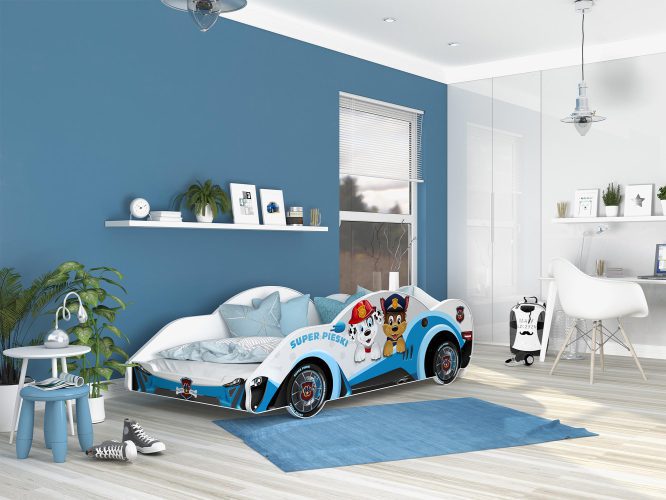 Łóżko auto do pokoju dziecięcego błękit SPEED 180x90