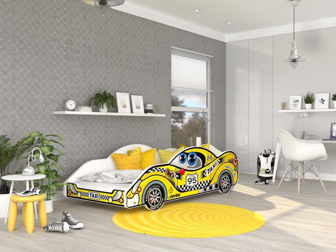 Łóżko auto do pokoju dziecięcego żółte SPEED 180x90