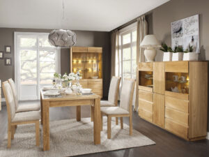 Miniaturka 18 - Stół drewniany dębowy rozkładany z krzesłami tapicerowanymi