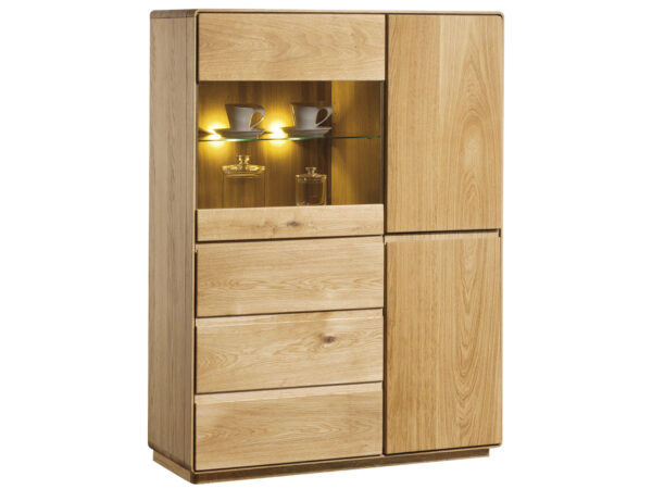 Drewniany kredens dębowy z witryną i oświetleniem LED