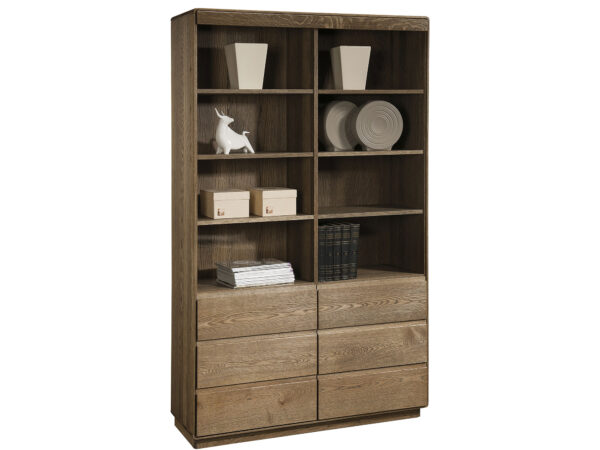 Regał na książki dąb z sześcioma szufladami i otwartymi półkami