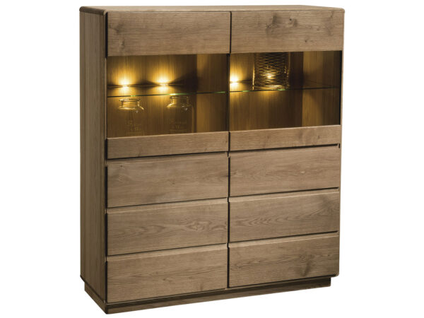 Witryna dąb craft z przeszklonymi drzwiami i oświetleniem LED