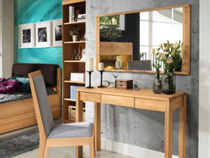 Miniaturka 10 - Drewniana toaletka dębowa z szufladami i lustrem w ramie