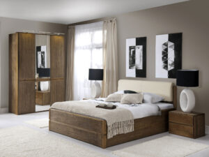 Miniaturka 14 - Łóżko dębowe ciemny orzech z tapicerowanym zagłówkiem