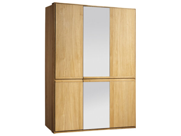 Drewniana szafa trzydrzwiowa dąb naturalny z lustrem pośrodku