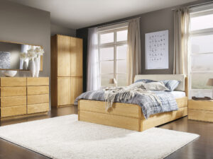 Miniaturka 13 - Komplet mebli sypialni dąb naturalny z tapicerowanym łóżkiem