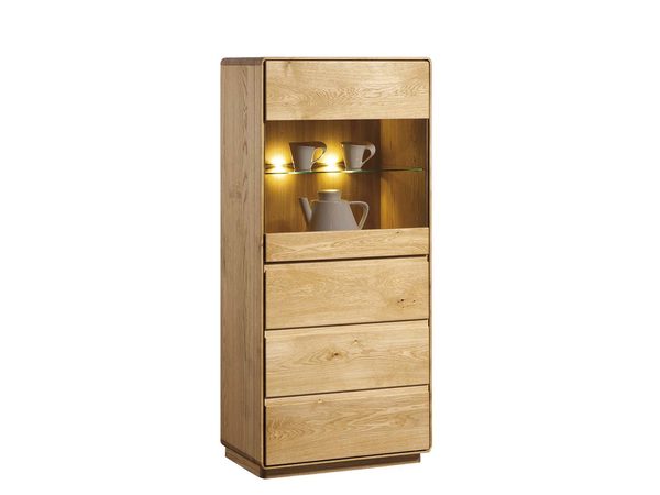 Witryna z barkiem drewniana oświetlenie LED białe tło Seto