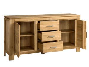 Miniaturka 1 - Dębowa komoda z trzema szufladami i dwoma szafkami na półki