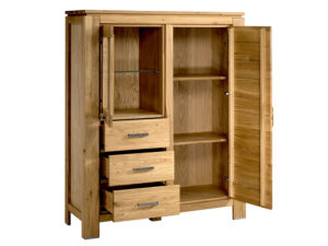 Miniaturka 1 - Dębowa szafka niska z szufladami półkami i drzwiami