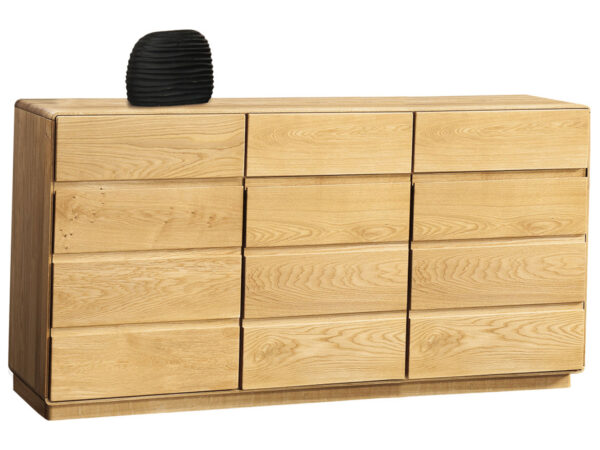 Drewniana komoda dębowa z dziewięcioma szufladami bez uchwytów