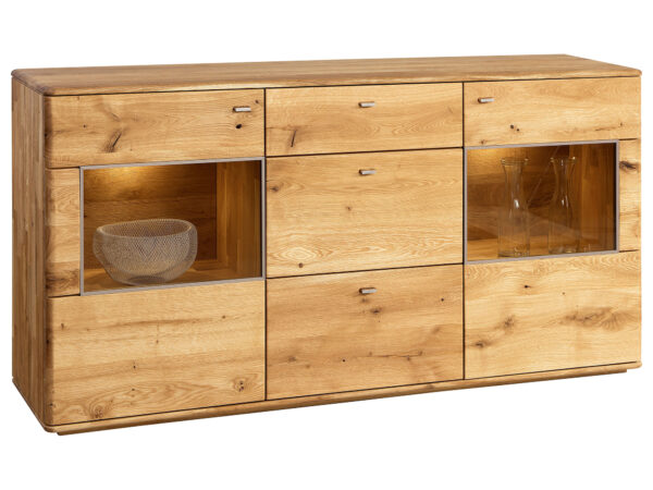 Drewniana komoda z przeszkleniami Maseri