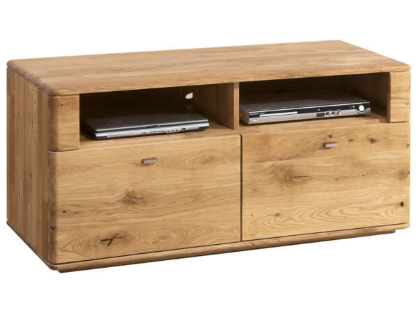 Drewniana szafka RTV dąb dziki z dwiema szufladami i półkami