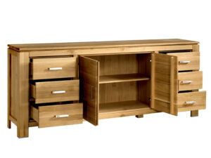 Miniaturka 1 - Duża komoda dębowa z szufladami i półkami z metalowymi uchwytami