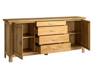 Miniaturka 1 - Duża komoda dębowa z trzema szufladami i bocznymi szafkami