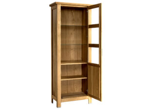 Miniaturka 1 - Wysoka gablota dębowa z przeszklonymi drzwiami i szklanymi półkami