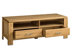 Miniaturka 1 - Drewniana szafka RTV dębowa z dwoma szufladami i wnękami