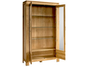Miniaturka 1 - Drewniana witryna dębowa z przeszklonymi drzwiami i szklanymi półkami