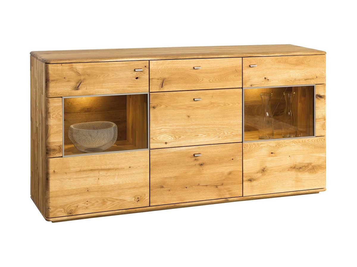 Drewniana komoda z przeszkleniami Maseri