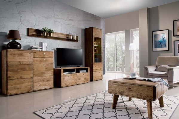 Drewniany ciemny komplet mebli do salonu MASERI