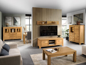 Miniaturka 10 - Nowoczesny zestaw mebli salonowych dąb craft z witrynami i szafką RTV
