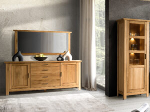Miniaturka 20 - Dębowa komoda z szufladami i witryna z oświetleniem LED