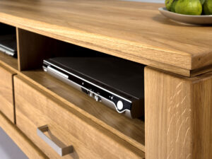 Miniaturka 3 - Dębowa szafka RTV z szufladami i otwartą półką na sprzęt