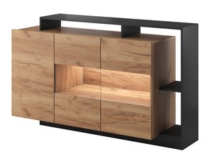 Miniaturka 2 - Komoda z drzwiczkami czarna drewniana Oświetlenie LED AURORA