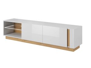 Miniaturka 2 - Szafka RTV biała szklana półka oświetlenie LED CLEOPATRA