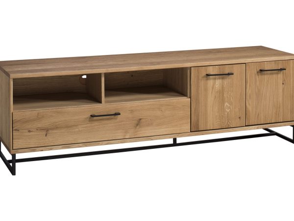 Szafka RTV na czarnych nóżkach białe tło TAHARO