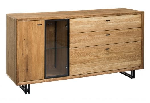 Drewniana szeroka komoda do salonu na czarnych nóżkach TOLEDO