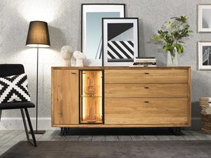 Miniaturka 1 - Drewniana komoda do salonu szuflady szafka przeszklenie aranżacja TOLEDO