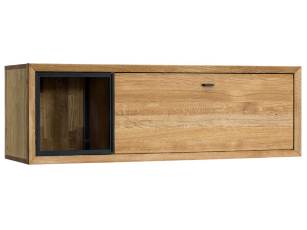 Wisząca szafka dębowa z przeszklonymi drzwiami i klapą