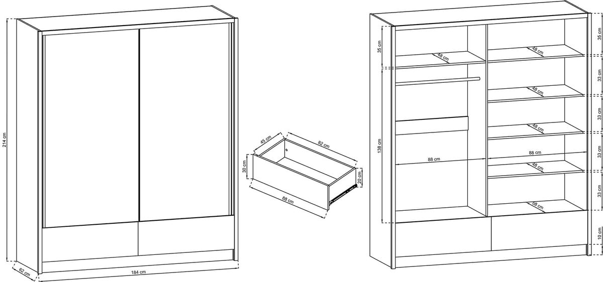 Szafa przesuwna z lustrem wymiary MORIS I 180cm Szafa przesuwna z lustrem wymiary MORIS I 180cm