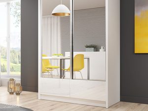 Miniaturka 3 - Przesuwna szafa z lustrzanymi frontami biała aranżacja MORIS II 150 cm