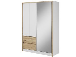 Miniaturka 1 - Przesuwna szafa z lustrem i szufladami biała dąb artisan TORINO 150cm
