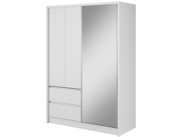 Przesuwna szafa z lustrem i szufladami biała TORINO 150cm
