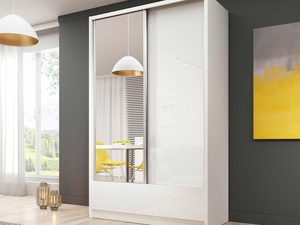 Miniaturka 1 - Biała szafa z lustrzanymi drzwiami do eleganckich wnętrz